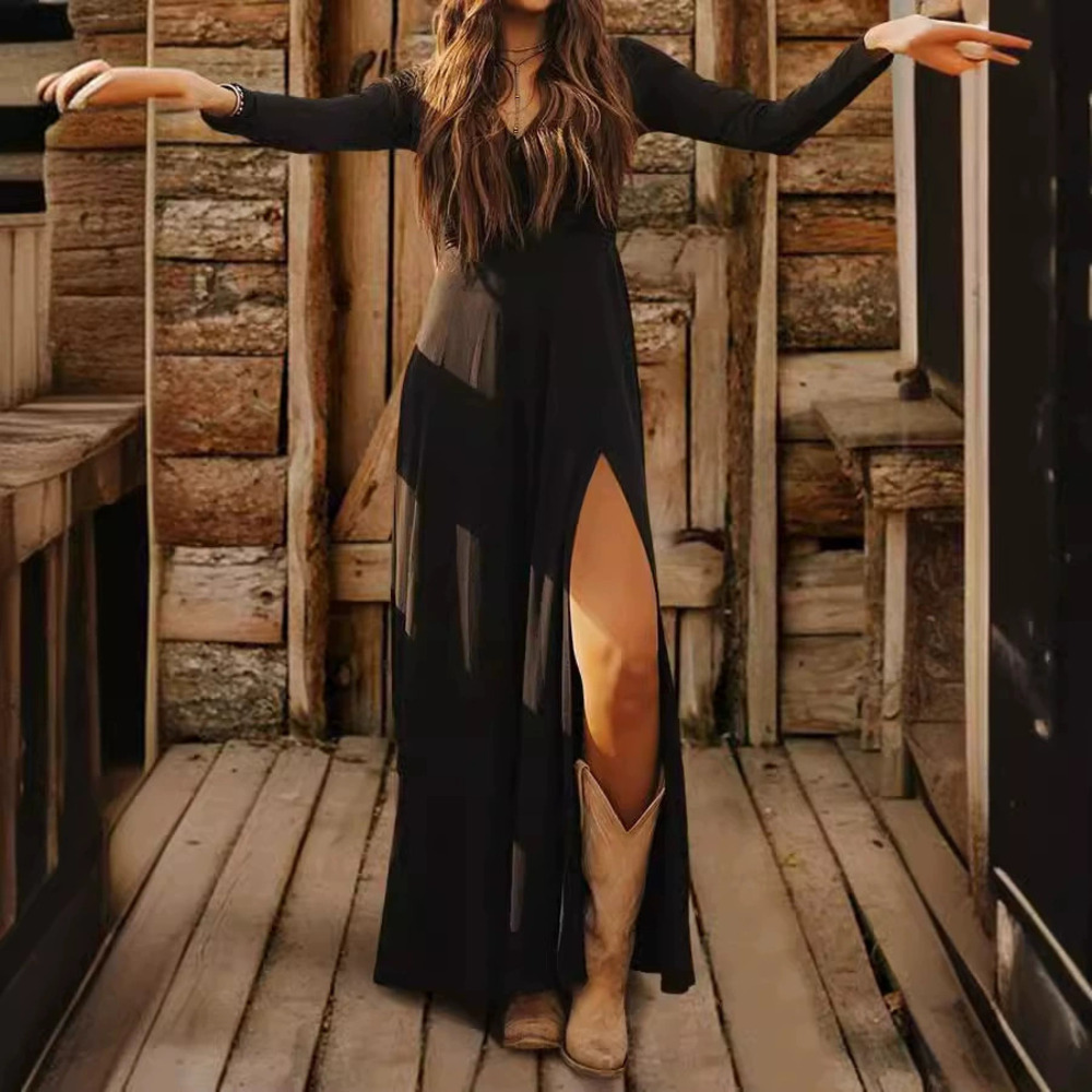 ZARA Sexy Long Sleeve Stand Collar Slit Dress